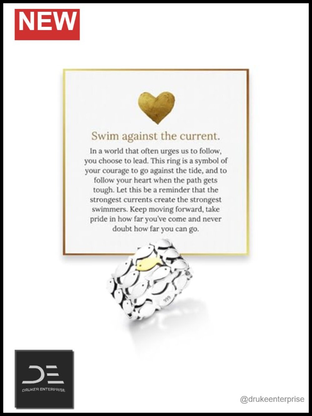 Swim Against the Current Ring - 999 Pure Silver Adjustable Statement Ring